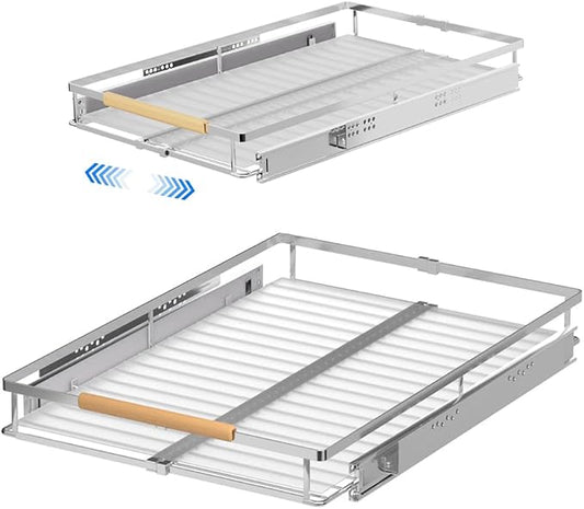 Pull Out Cabinet Drawer Organizer, Heavy Duty Slide Out Pantry Shelves Sliding Drawer Storage for Bathroom, Home, Kitchen, 2 Pack Chrome 22''Deep by PerfectdesignforyourHOME