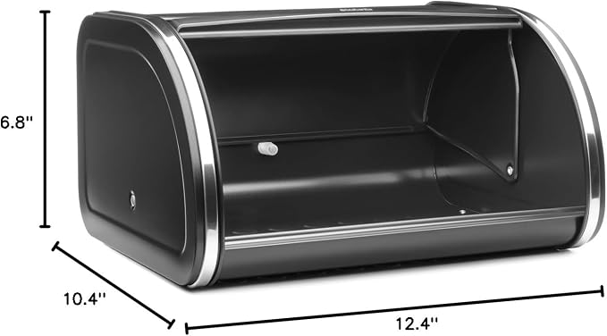 Brabantia Roll Top Bread Box | Medium | Matt Black | Large Metal Front Opening Bread Store for Kitchen Countertop | Partly Flat Top for Extra Storage, Magnet Closing Lid | Fits 1 Loaf - Image 9