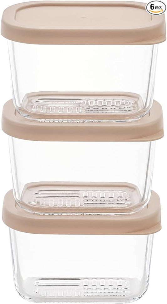 Glass Food Storage Containers with Lids — 6 Piece — 10.5 oz Glass with BPA-Free Leakproof Stackable Lids — Microwave, Oven & Dishwasher Safe — Ideal for Meal Prep & More - Cashew Cream by DuraLiving