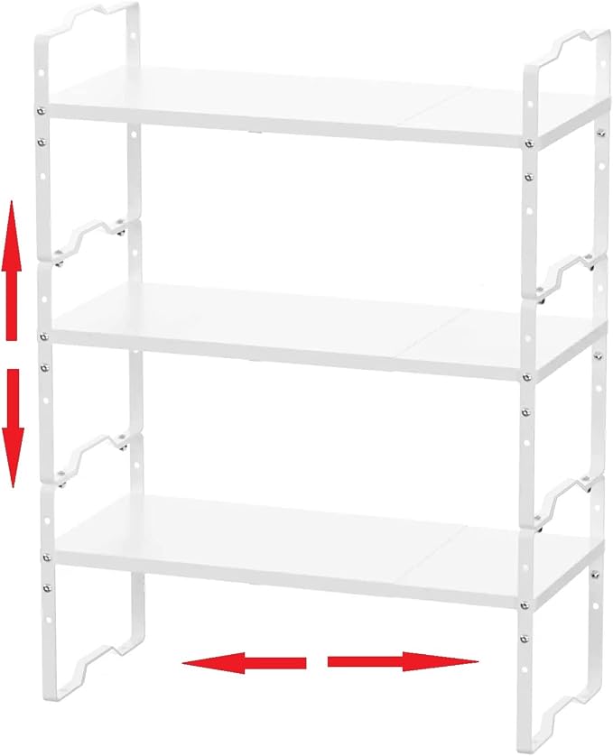 Jojocross Expandable Shelf for Cabinet Organizer Adjustable Stackable Spice Rack at Kitchen and Bathroom More, Counter Countertop Cupboard Organization Pantry Storage(MEDIUM/3PACKS/WHITE) by JOJOCROSSHIGHQUALITYLIFE