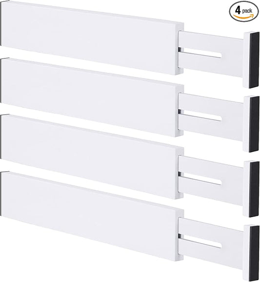 Bamboo Drawer Dividers, Adjustable Drawer Organizers, Fits 12.6–16" Drawers | 2.5" High, 4 Pack Expandable Drawer Separators for Kitchen, Nursery, Dressers & Office Storage, White by Ryqtop