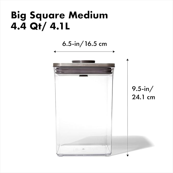 OXO Steel POP Container Big Medium Square - 4.4 Qt (Pack of 4) Airtight Food Storage Containers for Flour, Sugar and More, Grey - Image 3