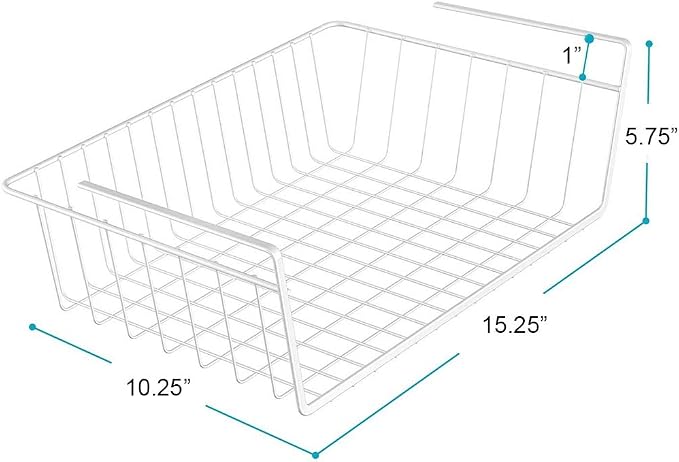 Modern Home Under Shelf Wire Storage Baskets – Hanging Organizer Rack for Cabinet, Pantry, or Closet – White Metal Basket for Kitchen, Towels, or Office – No Tools Required (Set of 2 11") - Image 2