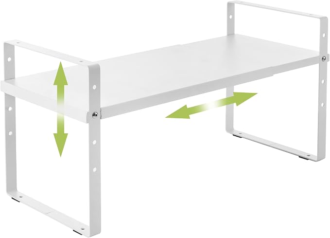 Across-Star Expandable Cabinet Shelf Organizer Rack, Stackable Kitchen Counter Storage Shelves Stand, Adjustable Height Pantry Shelf Spice Rack (White, 1 Pack) by Acorss-Star