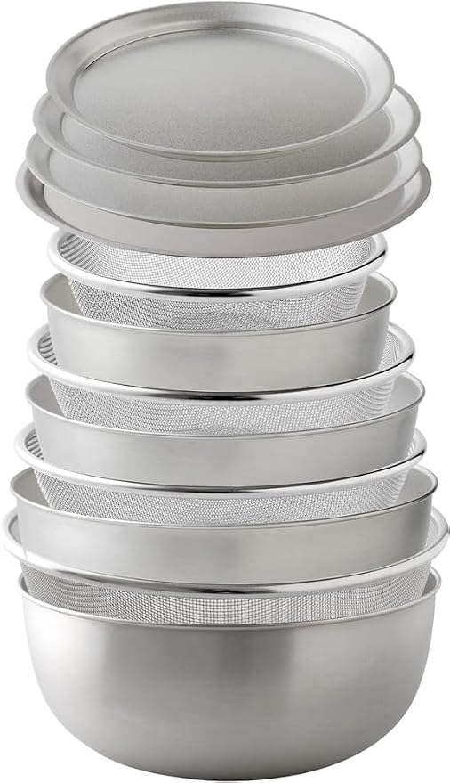 Ernest A-0078042 Bowl Colander Plate Set, 12 Piece Set (5.9/7.1/8.3/8.3/9.4 inches (15/18/21/24 cm), Scratch Resistant (Made in Special Processing Stainless Steel "New Galaxy"), 18-8 Stainless Steel, by Arnest