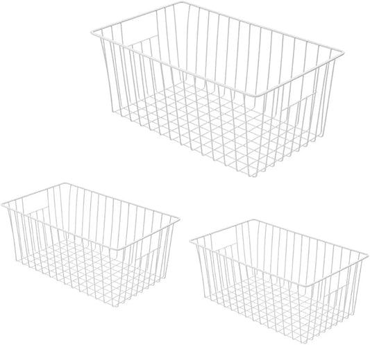 16Lx12W inch Wider Freezer Storage Organizer Baskets Container, Deep Metal Wire Chest Upright Refrigerator Divider Bins with Built-in Handles for Cabinet, Pantry, Closet, Kitchen(3) by Y.Z.Bros