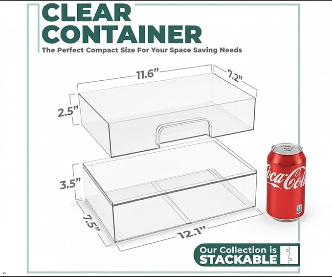 Sorbus Acrylic Storage Containers - 2 Pack, Stackable Storage Bins Set for Bathroom Organization - Clear Acrylic Drawer Organizers - Makeup Case Pull-Out Drawers (12.1’’ Wide) - Image 3