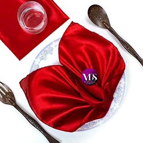 VDS - 125 Pieces | Satin Napkins 12 x 12 Inch Square | Kitchen & Dinner Table Napkins Cloths Handkerchief for Restaurant Bistro Wedding Christmas Birthday Party Dinner Decoration (Apple Red) by VDS
