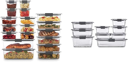 Rubbermaid 44-Piece Brilliance Food Storage Containers, Clear/Grey & Brilliance Glass Storage Set of 9 Food Containers with Lids (18 Pieces Total), Set, Assorted, Clear by Unknown