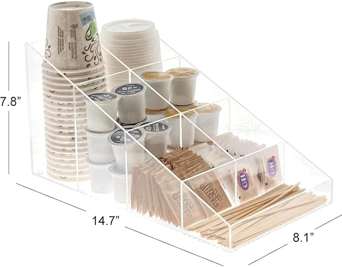 Java Joe Acrylic Breakroom Kitchen Coffee Station Organizer for Cups/Lids/Sugar/Tea/Stirrers - Image 2