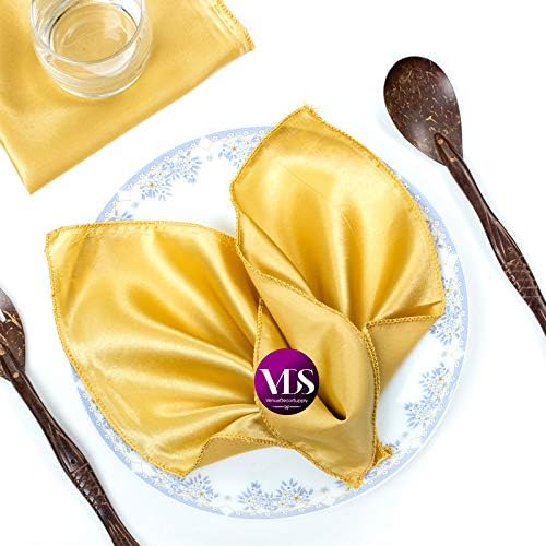 VDS - 75 Pieces | Satin Napkins 20 x 20 Inch Square | Kitchen & Dinner Table Napkins Cloths Handkerchief for Restaurant Bistro Wedding Christmas Birthday Party Dinner Decoration (Gold) by VDS