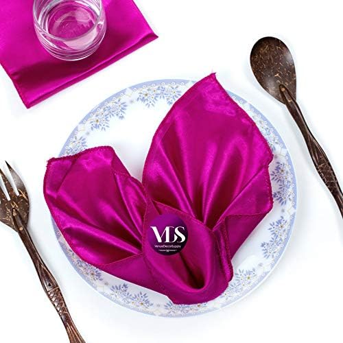 VDS - 75 Pieces | Satin Napkins 12 x 12 Inch Square | Kitchen & Dinner Table Napkins Cloths Handkerchief for Restaurant Bistro Wedding Christmas Birthday Party Dinner Decoration (Magenta Violet) by VDS