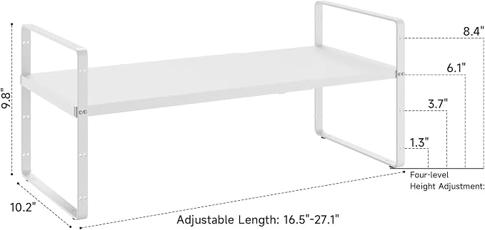 16.5~27.1" Expandable Shelf，2Pack 10.2" Wide Adjustable Height Cabinet Shelves，White - Image 3