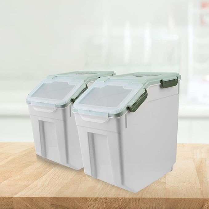 Saim 4Pack 25lbs Flour & Rice Storage Container Bin,Rice Dispenser (Green) | BPA free plastic with seal lid, rolling wheels and measuring scoop for rice, flour, cereal and grain one-hand scooping - Image 4
