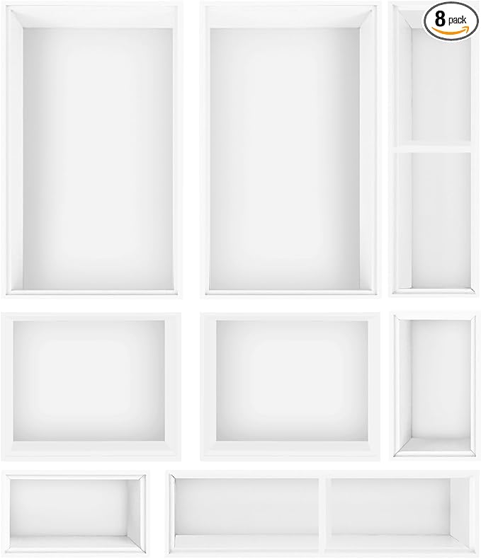 Bamboo Drawer Organizer Set, 8 PCS White Multi-Use Wood Drawer Storage Kitchen Boxes, Junk Drawer Organizer Divider Bins for Bathroom, Office Desk, Makeup, Jewelry, Utensils by Bxngjuj