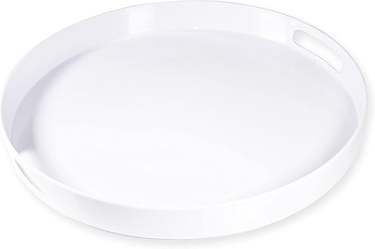 White Serving Tray Large Melamine Platter Round Breakfast Trays with Handles for Coffee Table Ottoman Living Room Home Décor Holiday Celebration & Party (17") by Lindlemann