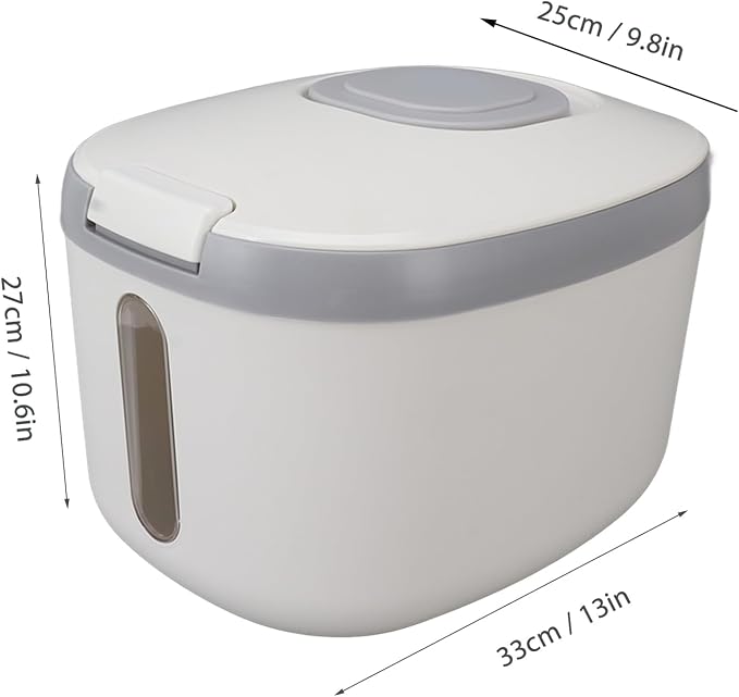 Rice Storage Container, Large Capacity Food Storage Container, Airtight Food Storage Container with Measuring Cup, Covered Rice Bucket, Cereal Dispenser Bin for Grains Nuts Flour(L Gray (15kg/33.1lb)) - Image 2
