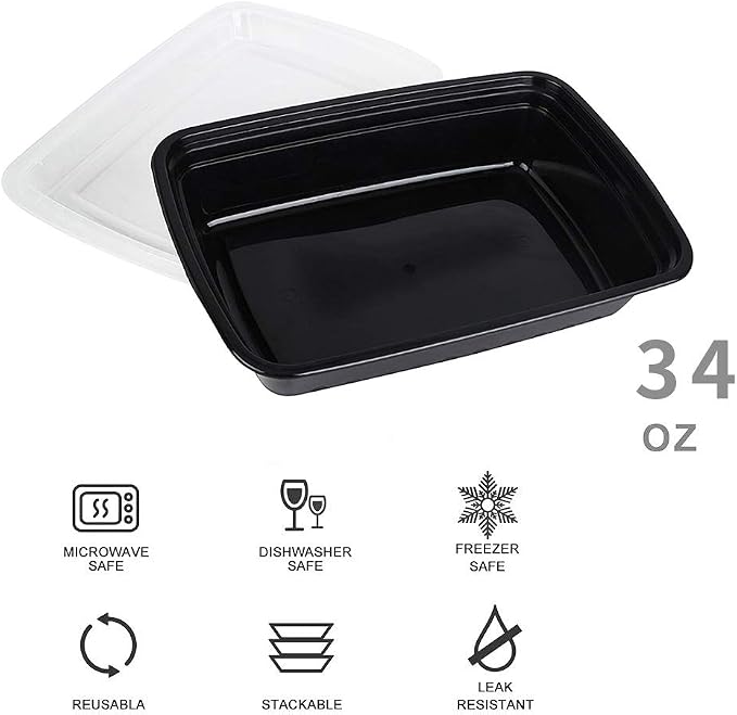 50-Pack Meal Prep Containers, Food Storage with Lids, 1000ml/34 OZ | Reusable Microwave Disposable Plastic Bento Boxes BPA Free Lunch Storage Boxes for Meal Prepping-Stackable, Dishwasher Safe. - Image 2