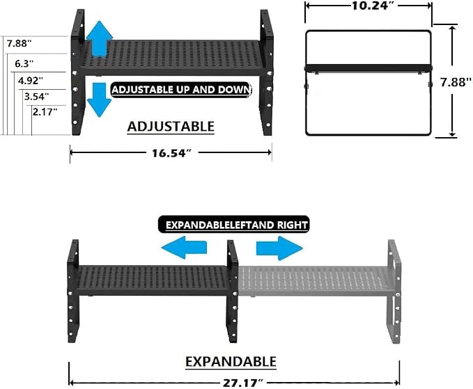 Expandable Shoe Rack Stackable Metal Pantry Storage Shelves Stand Adjustable Height Cabinet Shelf Organizer Racks Spice Shelving(3PACKS/BLACK,LARGE) - Image 5