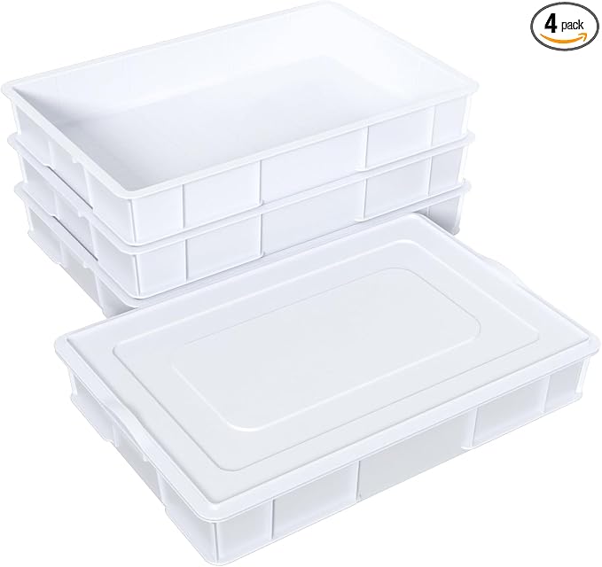4-pack Stackable Dough Proofing Boxes with a Lid, Pizza Proofing Dough Trays, White, Commercial Grade, 23.7'' x 16.22'' x 3.74'' by AnnkkyUS