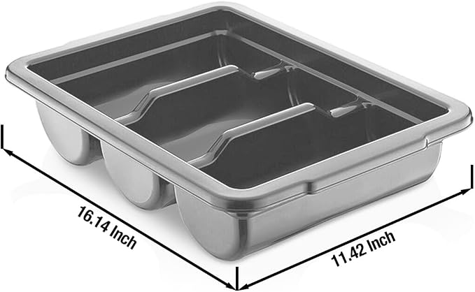 2 Pack - Cutlery Bin with Lid, Commercial 3-Compartment Flatware Tray with Cover, Silverware Divided Storage Plastic Container, Restaurant Condiments Holder, Covered Utensil Organizer Box, Gray - Image 2