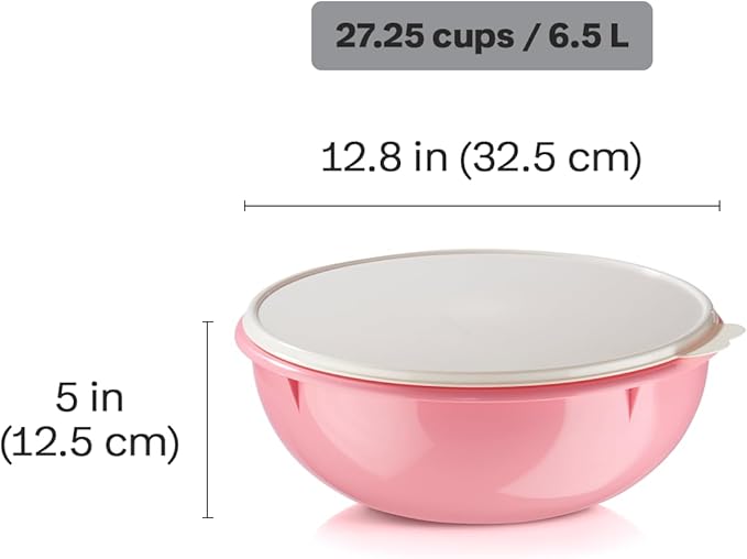 Tupperware Fix-N-Mix Vintage Pink Mixing Bowl - 1.7 Gallon | Plastic Food Storage Mixing Bowl with Secure Lids, BPA Free Materials, & Dishwasher-Safe for Kitchen Storage or Meal Prep - Image 3