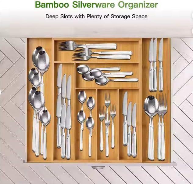 Kitchen Drawer Organizer Expandable Bamboo, Utensil Organizer for Kitchen Drawer, Adjustable Silverware Organizer Tray 13–19.6”, Wooden Cutlery Drawer Organizer, Deep Compartments (3) - Image 6