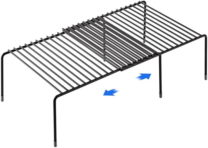 Tomorotec Expandable Cabinet Shelf Organizer, Metal Kitchen Pantry, Black | Extendable from 12.3 to 22.5 in with Heavy Duty Steel Frame and Anti Slip Feet for Bathroom or Closet by Tomorotec