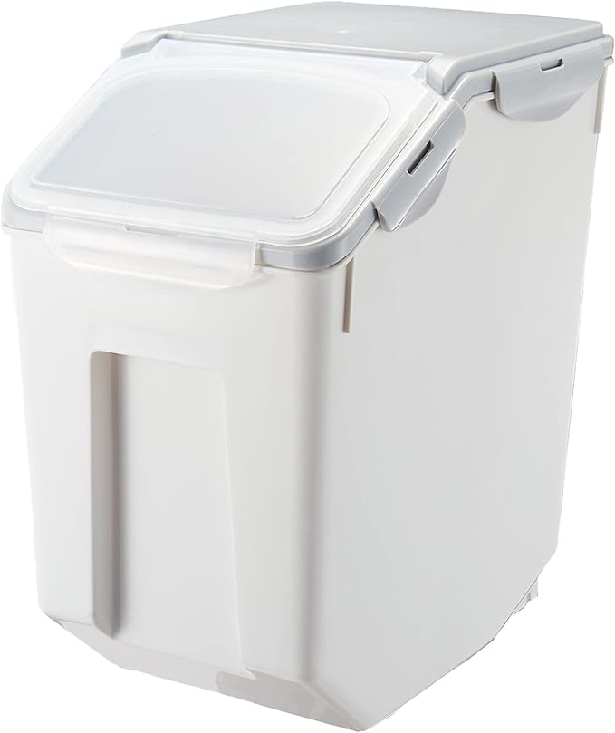 15 Liter / 30 lbs Rice Storage Container with Measuring Cup, BPA free, For Rice | Grain | Pet Food | Flour, 1 count, White & Gray by HANAMYA