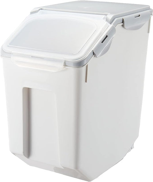 15 Liter / 30 lbs Rice Storage Container with Measuring Cup, BPA free, For Rice | Grain | Pet Food | Flour, 1 count, White & Gray by HANAMYA