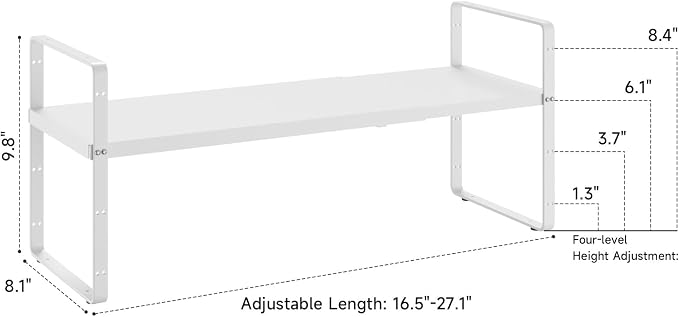 16.5~27.1" Expandable Shelf，2Pack 8.1" Wide Adjustable Height Cabinet Shelves，White - Image 3