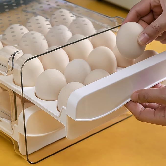 Egg Holder for Refrigerator Egg Storage Container Clear Plastic Fridge Egg Organizer with 2 Drawers 40 Grid - Image 5