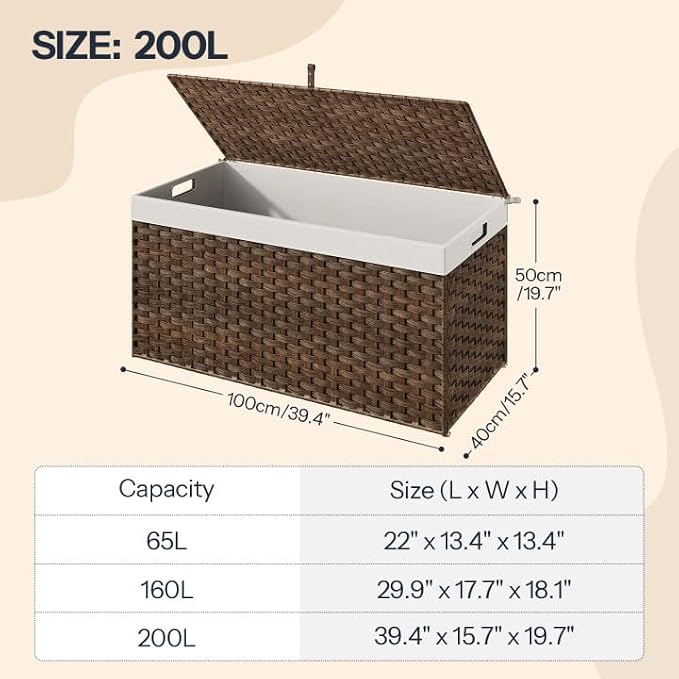HOOBRO Storage Basket with Lid, 52.8 Gallon (200L) Wicker Basket, Handwoven Blanket Storage Basket with Handles, Metal Frame and Soft Lining, Foldable for Bedroom, Laundry Room, Brown BR220CW01 - Image 3