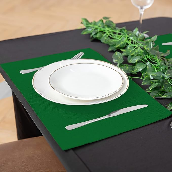 Cloth Placemats Set of 8, Linen Type Fabric Placemats Machine Washable Heat Resistant Placemats Wrinkle Free Thick Polyester Kitchen Place Mats for Dining Table (Forest Green) - Image 5