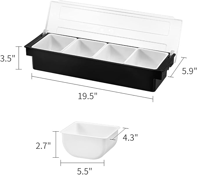 Ice Chilled Serving Tray Condiment Pots 4 Compartment Condiment Server Caddy (4 Compartments) - Image 2