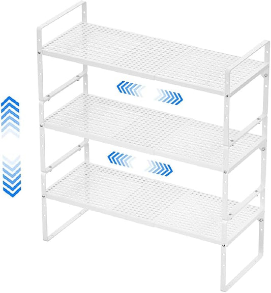 Expandable Cabinet Shelf Rack, Large Kitchen Cupboard Organizer Stackable Cabinet Pantry Shelf, Organization and Storage for Kitchen Bathroom, Metal Plate, White, 3 Pack by PerfectdesignforyourHOME