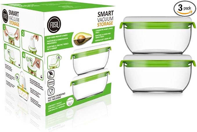 FOSA Vacuum Seal Food Storage System Reusable Medium Containers, 2 pack, 600ml size (Vacuum Pump not Included) by FOSA
