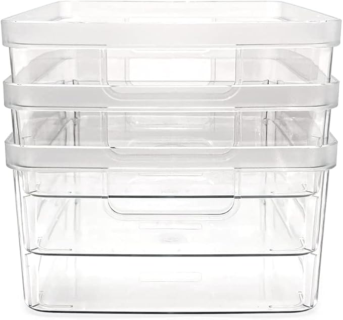 Isaac Jacobs 3-Pack Medium Clear Storage Bins (8” L x 10” W x 4.25” H) | Cutout Handles, Plastic Organizer for Home, Office, Kitchen, Fridge/Freezer, Bathroom, BPA Free, Food Safe (3-Pack, Medium) - Image 6