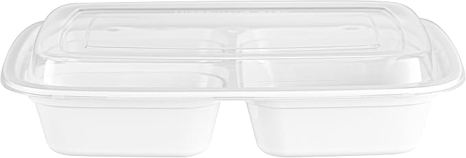 Restaurantware Asporto 26 Ounce Compartment Take Out Boxes, 100 Microwavable Meal Prep Containers - 3 Compartments, With Clear Plastic Lids, White Plastic Food Containers, Do Not Contain BPA - Image 11