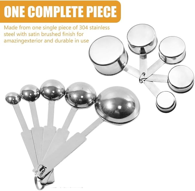 Supvox® 10Pcs Measuring Cups and Spoons Set - Stainless Steel Measuring Cup with Scales of 2 Units, Dry & Wet Food Measuring Cup for Cooking and Baking, Ideal for Chefs & Home Cooks (Silver) - Image 3