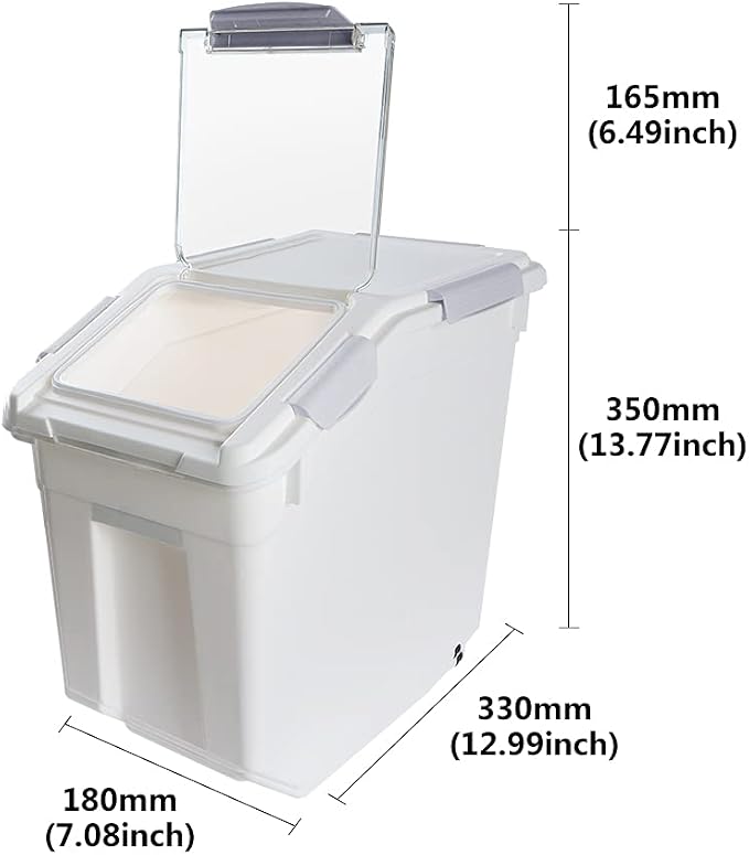 Saim Rice Container 25 lbs, Large Airtight Flour Storage Container with Wheels Measuring Cup, 2 Pack a Set BPA free Food Bin Grain Organizer Box for Dry Baking Supplies Kitchen Pantry Cereal (Gray) - Image 2