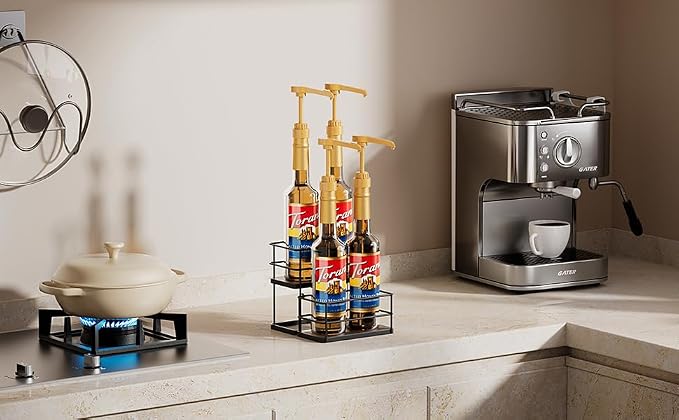 kimilus 4 Bottle Capacity Coffee Syrup Organizer 2 Tier Coffee Syrup Stand Shelf for Coffee Bar Kitchen Small Wine Rack for Bar Family Storage for Syrup Wine Dressing - Image 5
