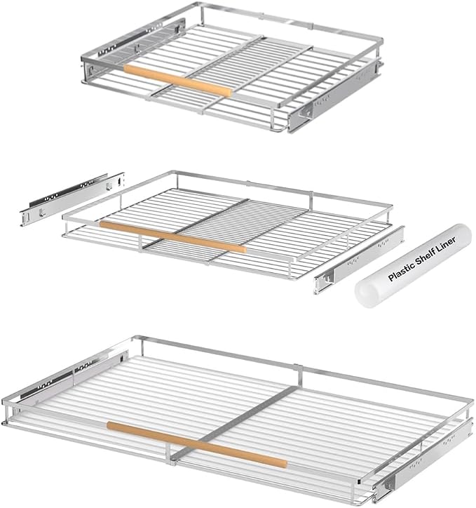 Large Pull Out Cabinet Organizer, Heavy Duty Cabinet Expandable Pull Out Shelves, Slide Out Cabinet Organization Storage, 3 Pack 23.2''-40''W by PerfectdesignforyourHOME