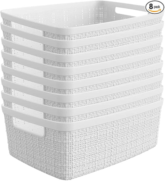Curver Set of 8 Small 4.5L Jute Decorative Plastic Organization and Storage Baskets - Perfect Bins for Home Office, Closet Shelves, Kitchen Pantry and All Bedroom Essentials, White by Unknown