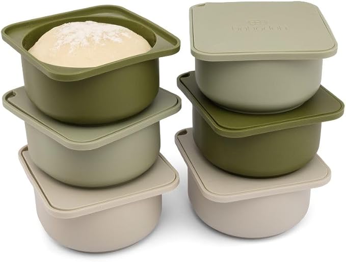 Babadoh Pizza Dough Proofing Silicone Containers with Lids | Pizza Making Accessories | The Perfect Pizza | Set of 6 | Multi Green (2 Dough, 2 Olive, 2 Sage) | Original Size (make 12" Pizzas) by Babadoh