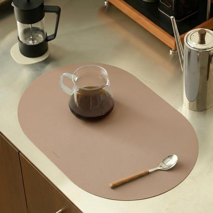 Clay Pink Oval Silicone Placemats Set of 6 – Heat Resistant, Waterproof, Easy to Clean Non-Slip Modern Dining Table Mats – Premium Leather Textured Japandi Kitchen Decor - Image 4