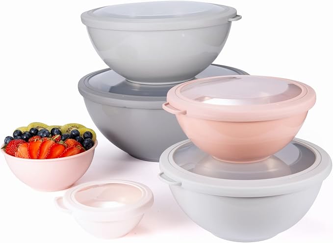 COOK WITH COLOR Mixing Bowls with TPR Lids - 12 Piece Plastic Nesting Bowls Set includes 6 Prep Bowls and 6 Lids, Microwave Safe Mixing Bowl Set (Pink Ombre) - Image 8