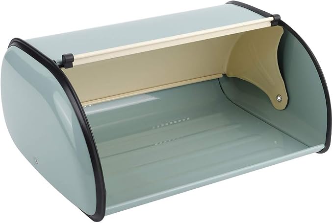 Metal Bread Storage Container, Large Capacity Vintage Roll Top Bread Box Bread Holder Bread Dispenser Kitchen Countertop Box for Kitchen Bread Storage 13.6 * 9.1 * 5.7 in (Blue) - Image 6