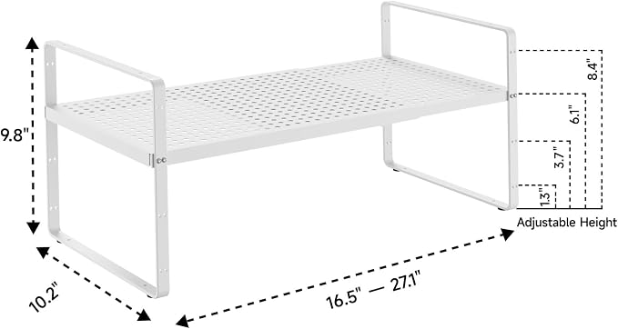2Pack 16.5-27''L Expandable Stackable Cabinet Shelves, White | 10.2"W x 9.6"H, Adjustable Spice Rack, For Kitchen, Countertop, Pantry and Cupboard - Image 2