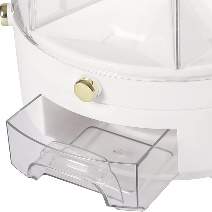 360° Rotating Grain Dispenser With 6 Grids, 13.2lbs Large Capacity Grain Dispenser Rotating Kitchen Storage Containers With Sealed Lid For Peanut Barley Millet And Cereal (White,Gold, 13.2 lbs) - Image 6